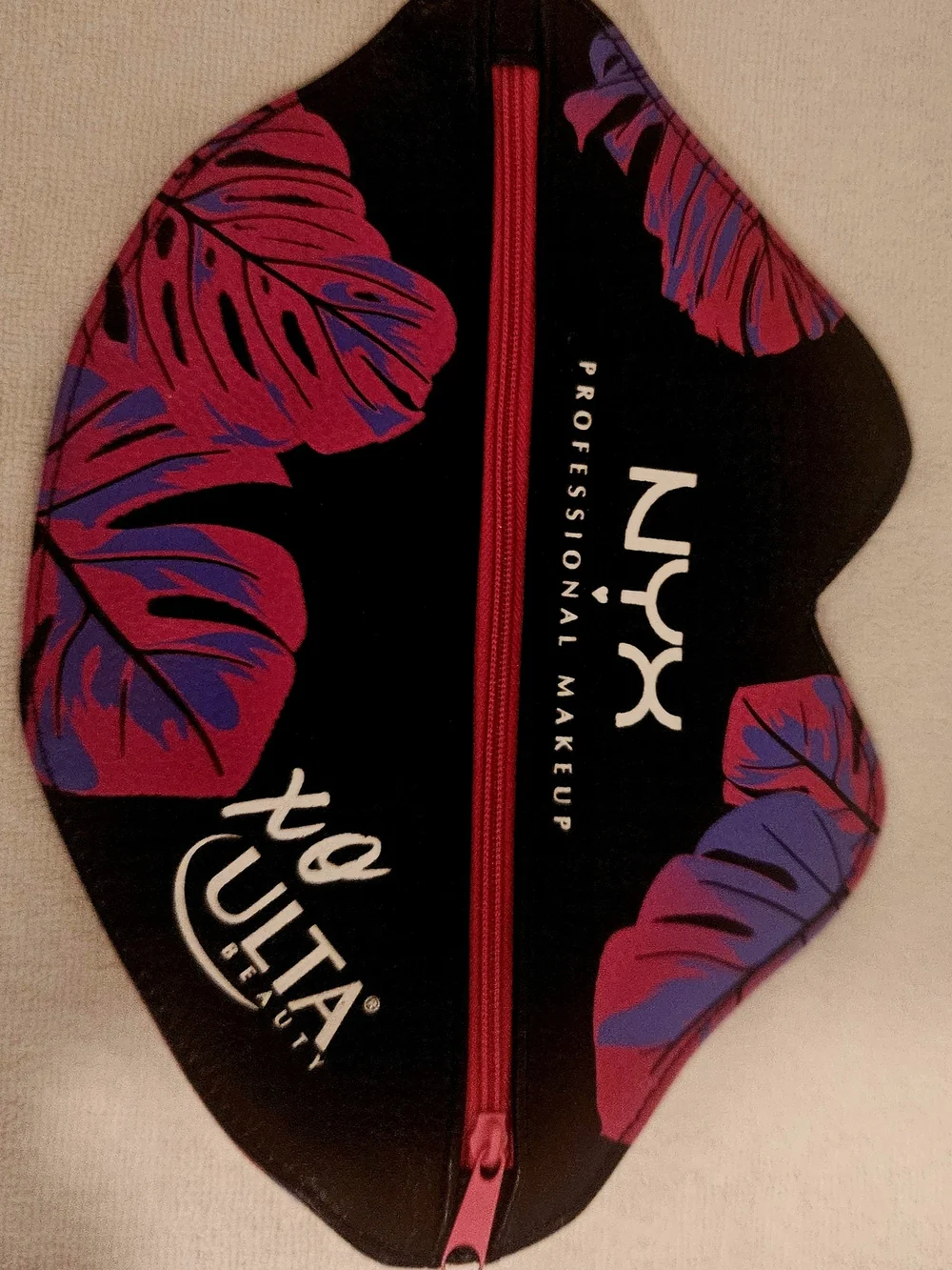 NYX Black Cosmetic Bag with Pink and Purple Leaf Print